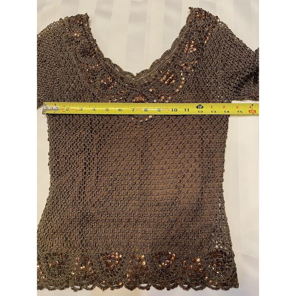 KM Collection By Mills Bell Brown Toned Beaded Top Size M NWT - Picture 2 of 6